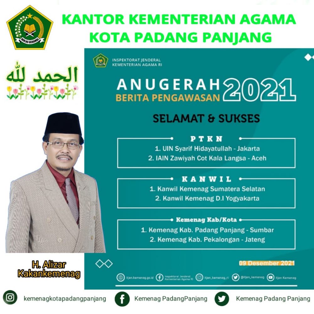 Anugerah Berita Pengawasan 2021 Diraih Kemenag Padang Panjang