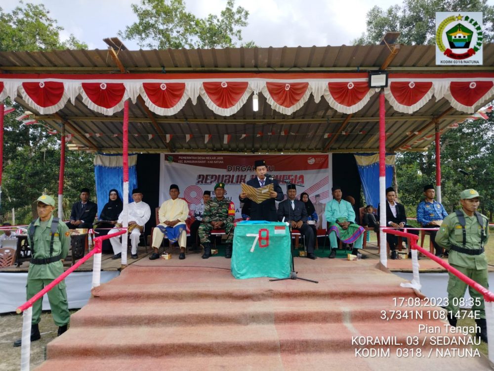 Di Desa Mekar Jaya, Babinsa Sertu Syahruddin Hadiri Upacara Peringatan HUT RI Ke-78