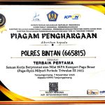 Polres Bintan Kembali Terima Penghargaan Dari KPPN Tipe A1 Tanjungpinang