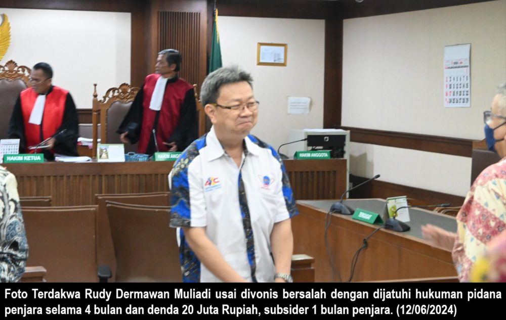 Terdakwa Rudy Dermawan Muliadi Divonis Pidana Penjara 4 Bulan