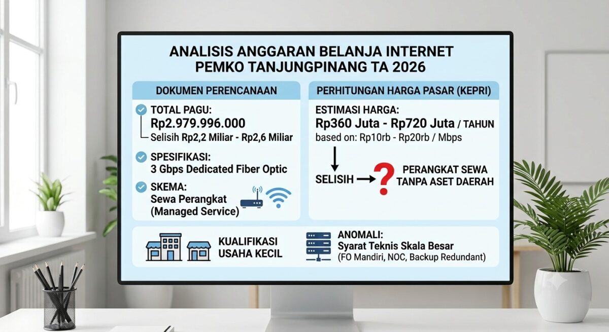 Janggal? Pagu Internet Pemko Tanjungpinang Rp2,9 M, Biaya Riil Diduga Hanya Ratusan Juta
